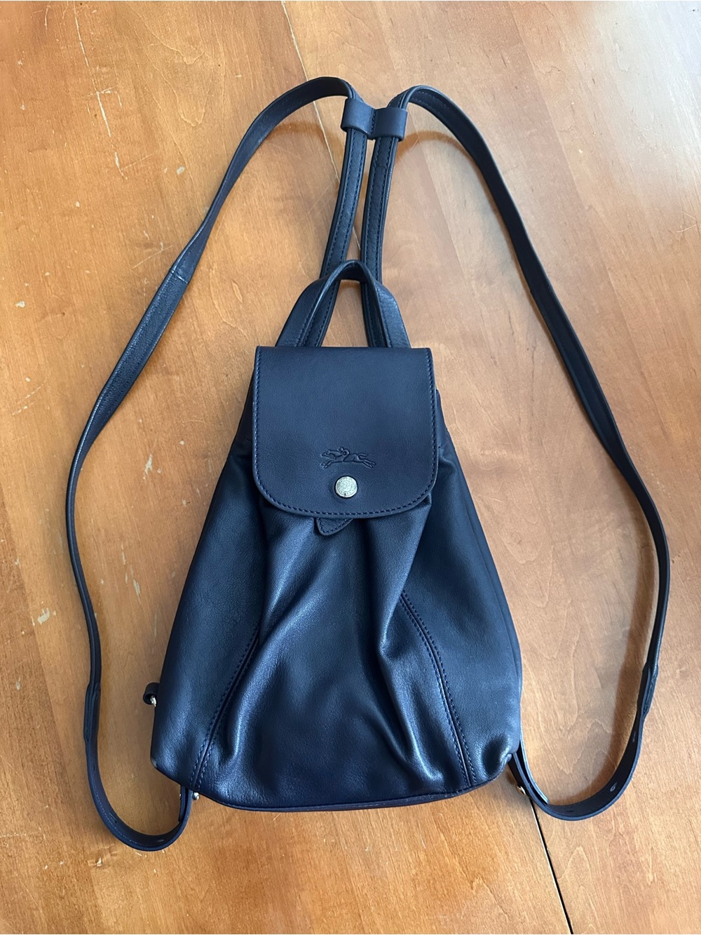 Navy blue Leather Longchamp Le Pliage backpack